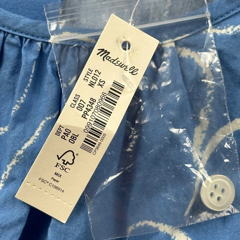 Madewell Poplin Puff Sleeve Cutout Crop Top Women‎ XS Blue Ornamental Floral